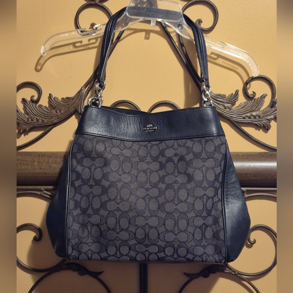 Coach Black and Charcoal Signature Hobo Shoulder Bag